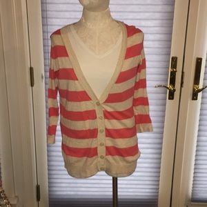 Peach and beige striped sweater- large